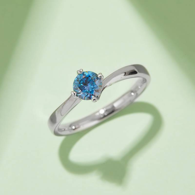 扭臂四爪S925银镀白金MoissaniteWomen's Ring50分D级